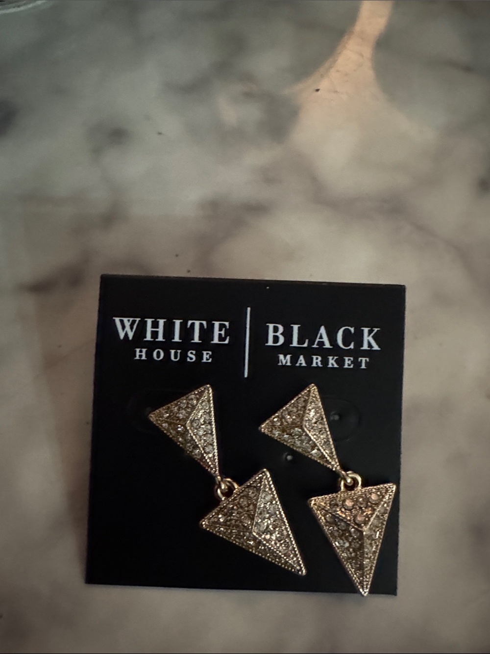 White House Black Market Gold Crystal Double Triangle Drop Earrings